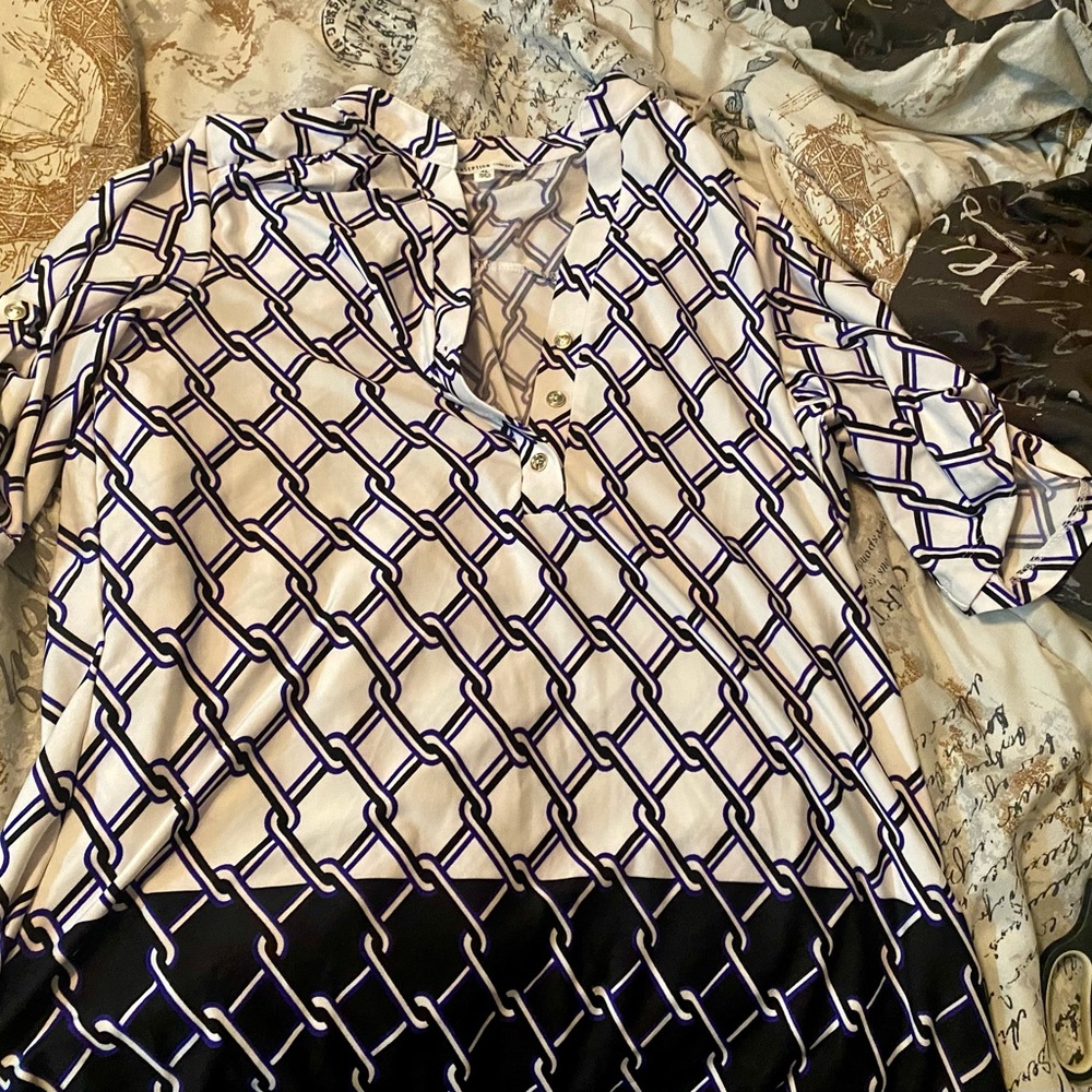 PerSeption Concept Green and Blue geometric  Print Polo Type Shirt - Size XL